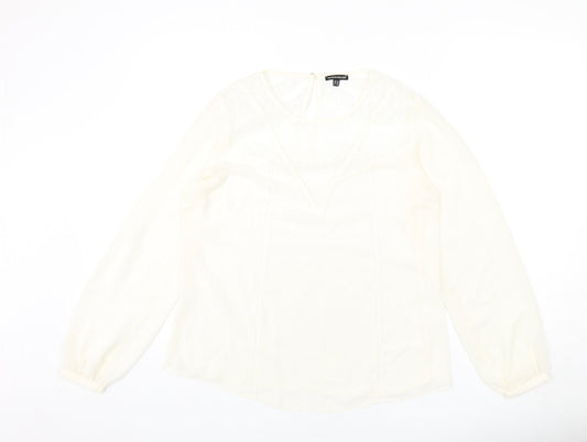 Warehouse Womens Ivory Polyester Basic Blouse Size 14 Round Neck - Lace Detail