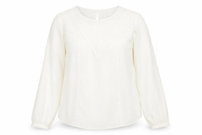 Warehouse Womens Ivory Polyester Basic Blouse Size 14 Round Neck - Lace Detail
