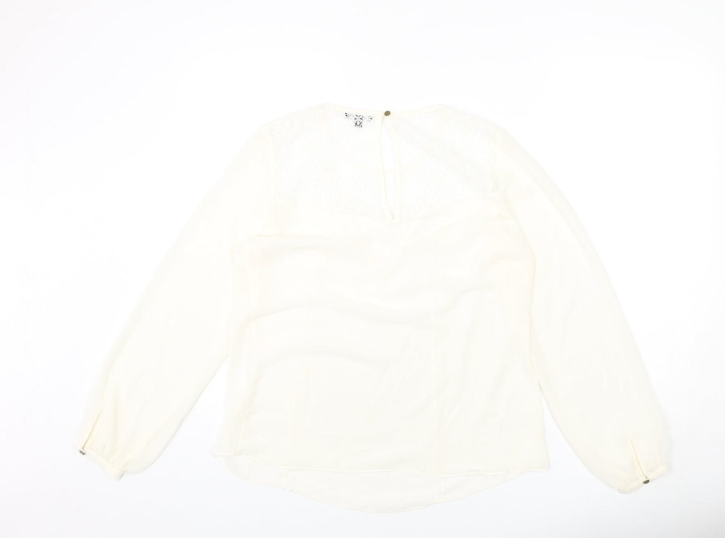 Warehouse Womens Ivory Polyester Basic Blouse Size 14 Round Neck - Lace Detail