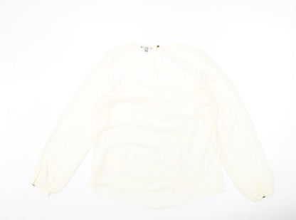 Warehouse Womens Ivory Polyester Basic Blouse Size 14 Round Neck - Lace Detail