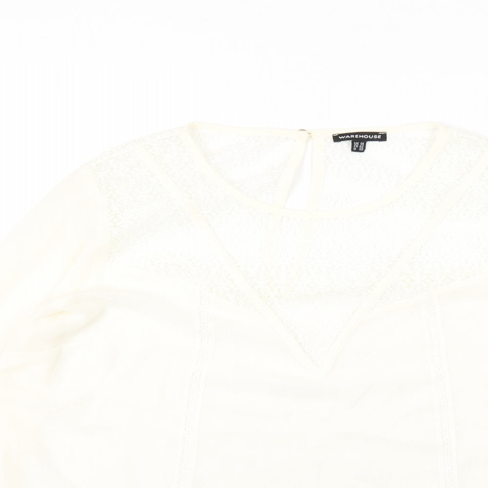 Warehouse Womens Ivory Polyester Basic Blouse Size 14 Round Neck - Lace Detail