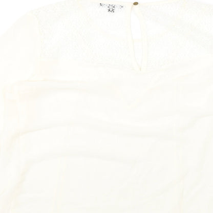 Warehouse Womens Ivory Polyester Basic Blouse Size 14 Round Neck - Lace Detail
