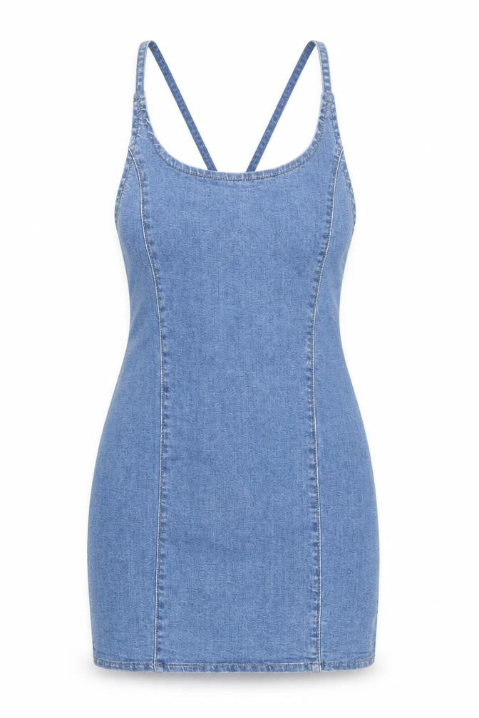 PRETTYLITTLETHING Womens Blue Cotton Bodycon Size 6 Scoop Neck Tie