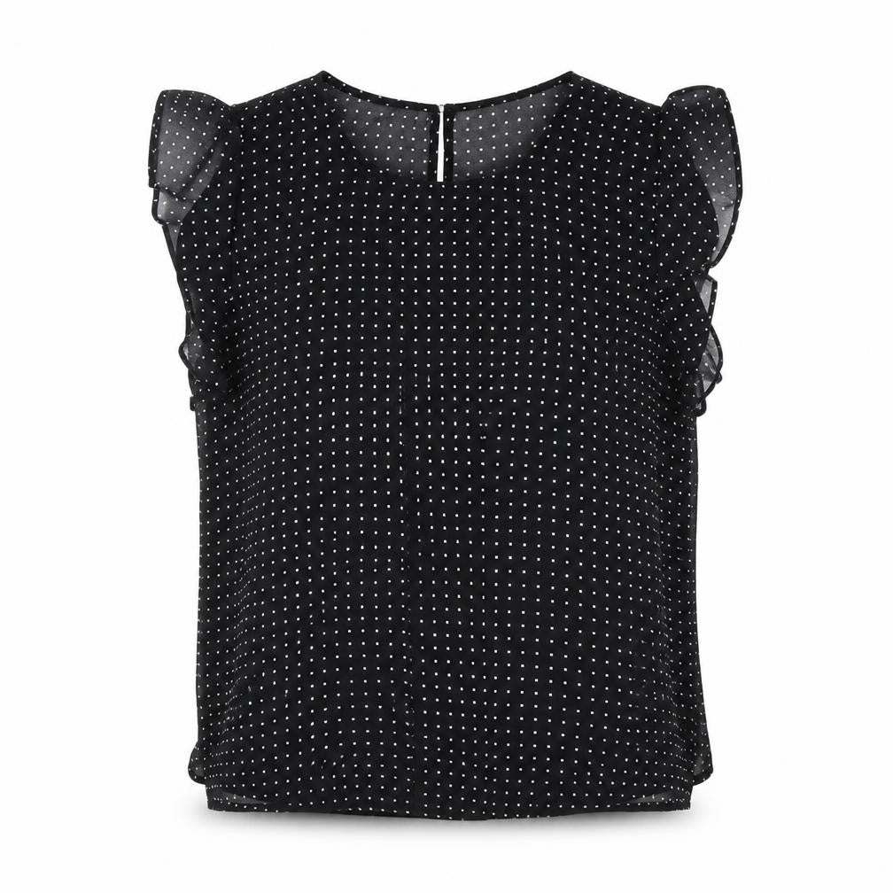 XXI Womens Black Polka Dot Polyester Basic Blouse Size M Round Neck - Ruffle Detail