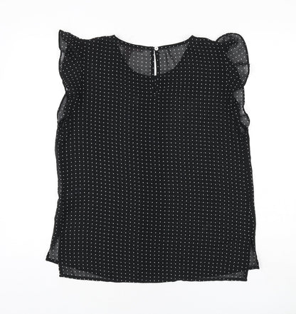 XXI Womens Black Polka Dot Polyester Basic Blouse Size M Round Neck - Ruffle Detail