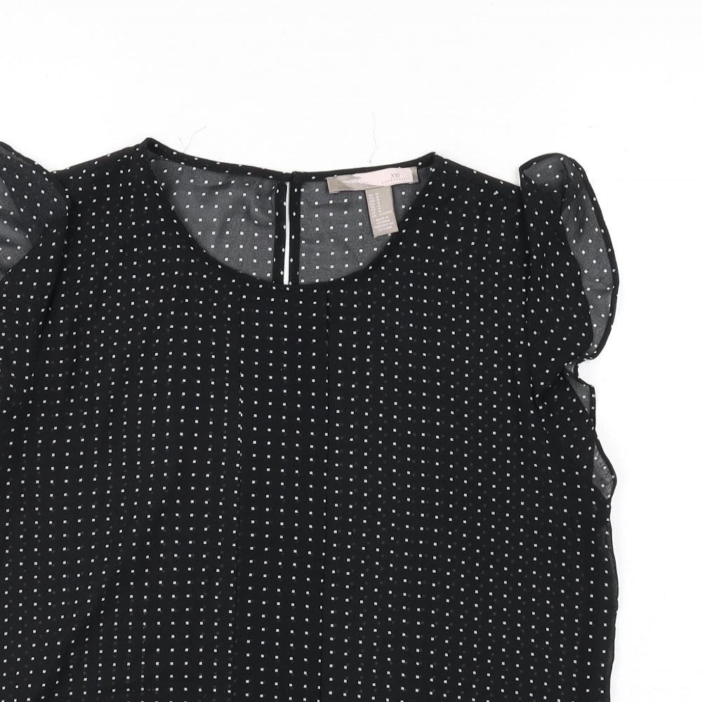 XXI Womens Black Polka Dot Polyester Basic Blouse Size M Round Neck - Ruffle Detail