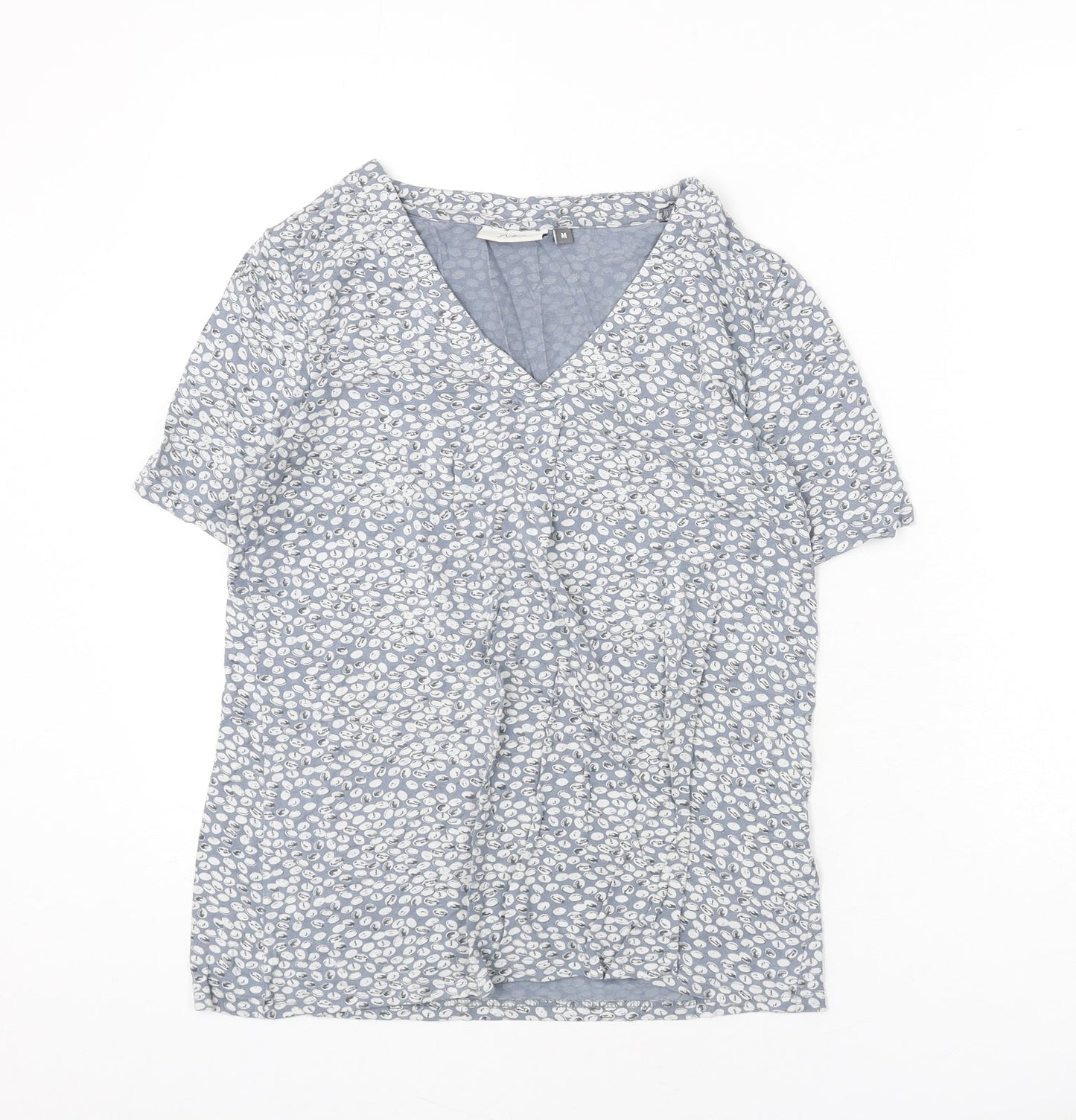 Adini Womens Blue Geometric Viscose Basic T-Shirt Size M V-Neck