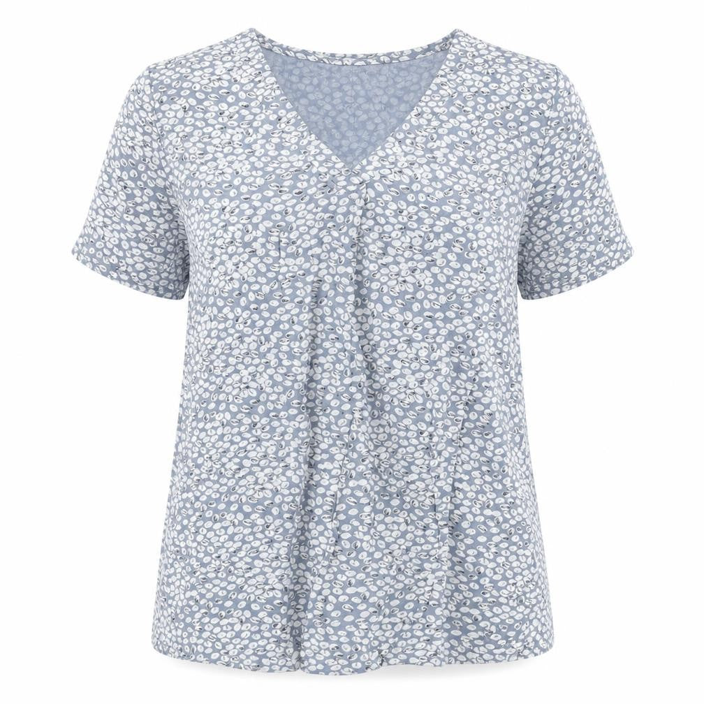 Adini Womens Blue Geometric Viscose Basic T-Shirt Size M V-Neck