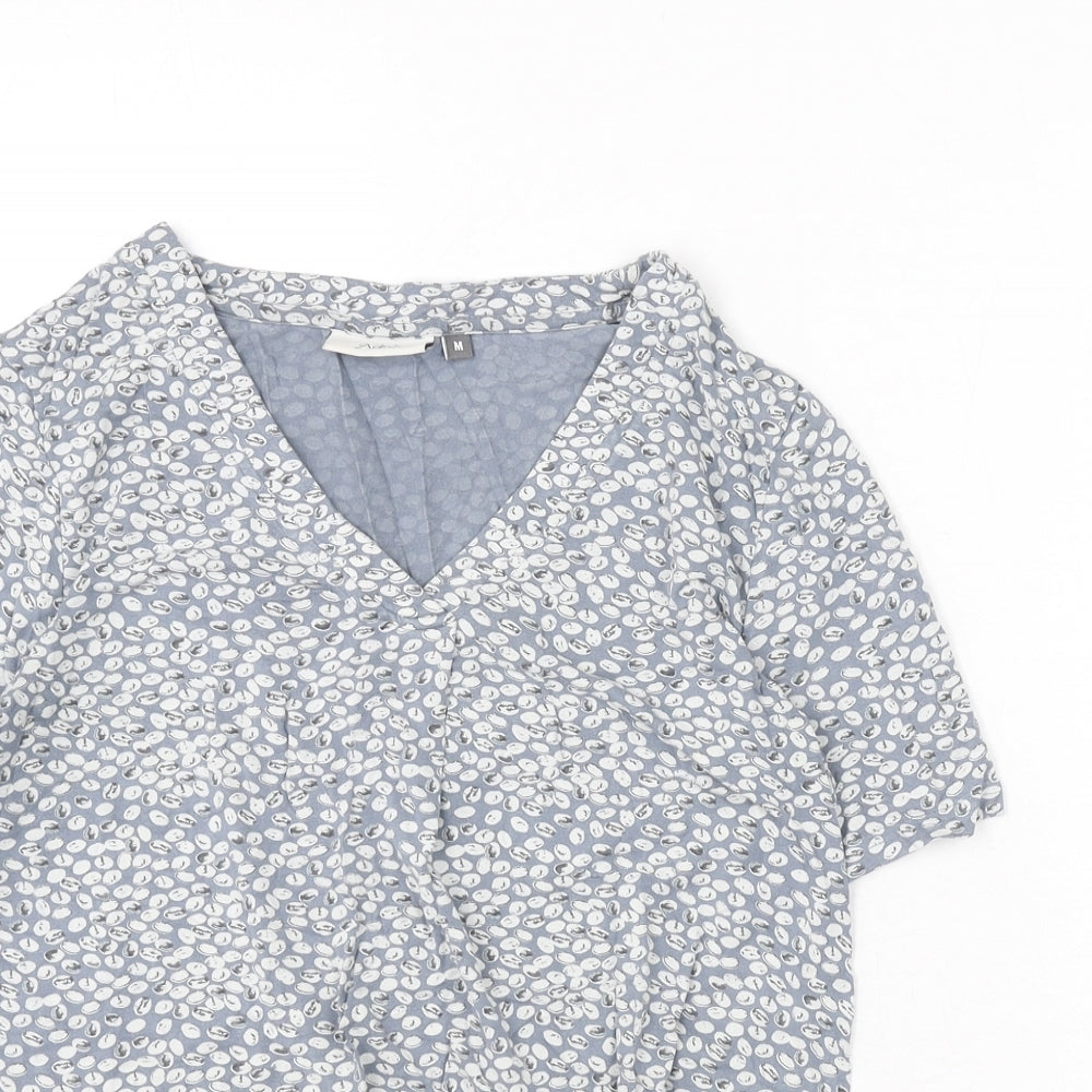 Adini Womens Blue Geometric Viscose Basic T-Shirt Size M V-Neck