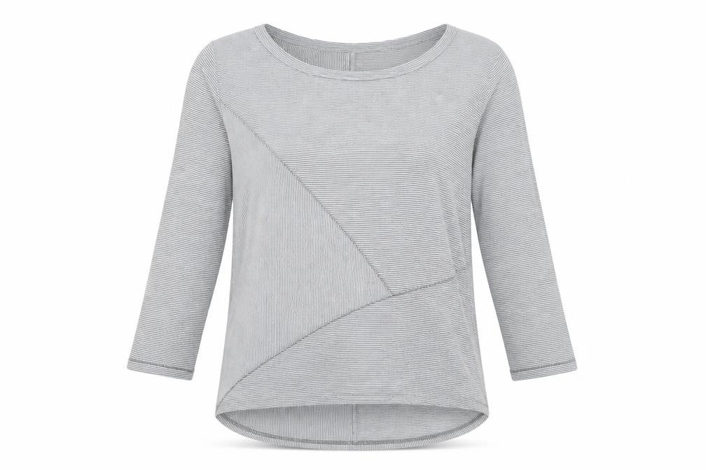 Maison de Nimes Womens Grey Striped Polyester Basic T-Shirt Size 12 Round Neck