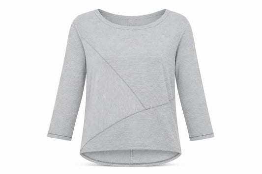 Maison de Nimes Womens Grey Striped Polyester Basic T-Shirt Size 12 Round Neck