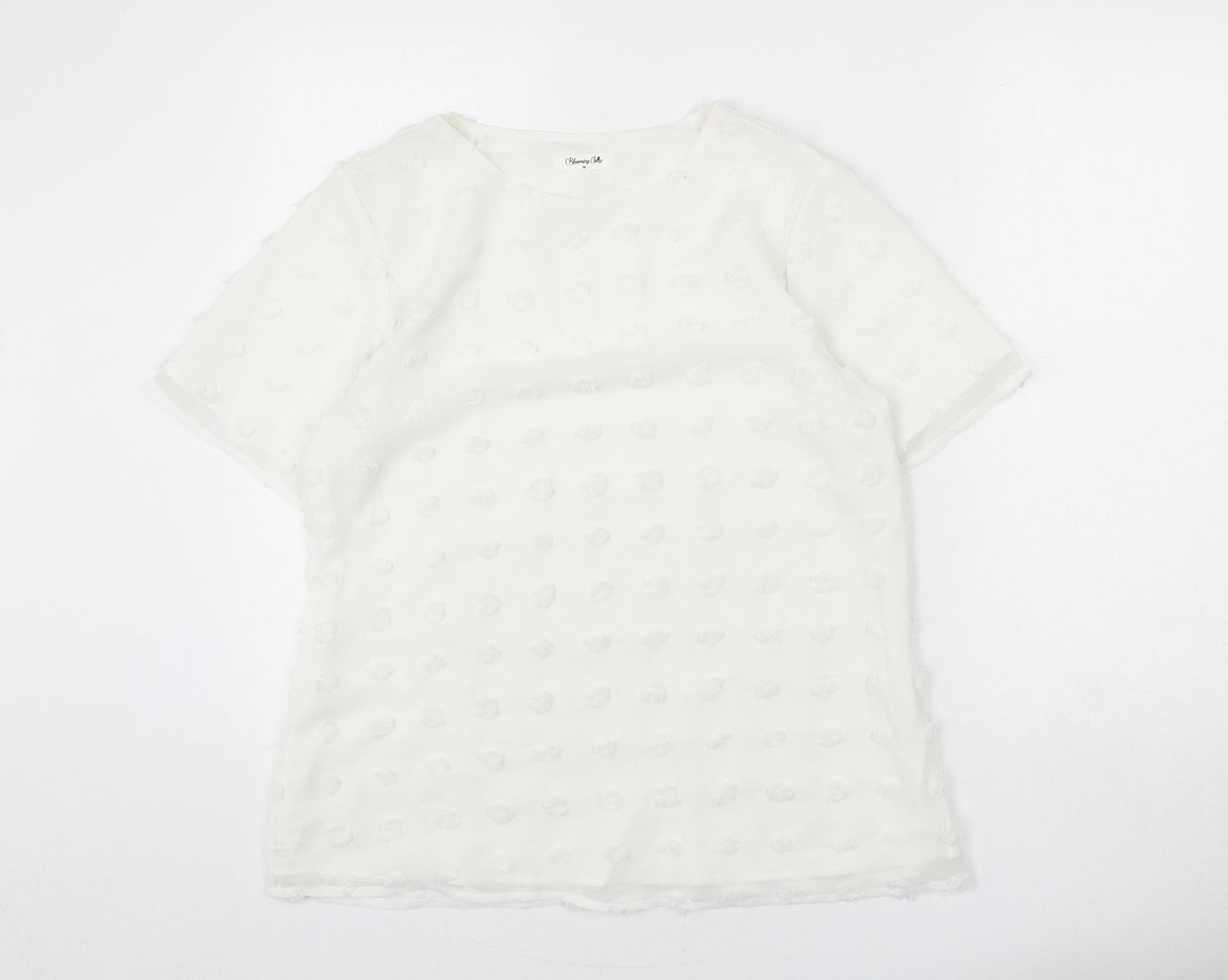 Blooming Jelly Womens White Polka Dot Polyester Basic Blouse Size M Round Neck