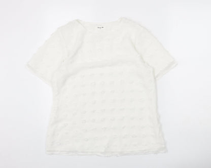 Blooming Jelly Womens White Polka Dot Polyester Basic Blouse Size M Round Neck
