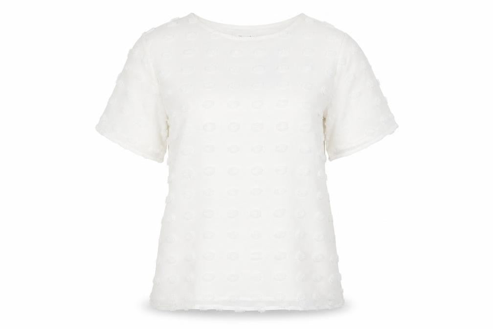 Blooming Jelly Womens White Polka Dot Polyester Basic Blouse Size M Round Neck