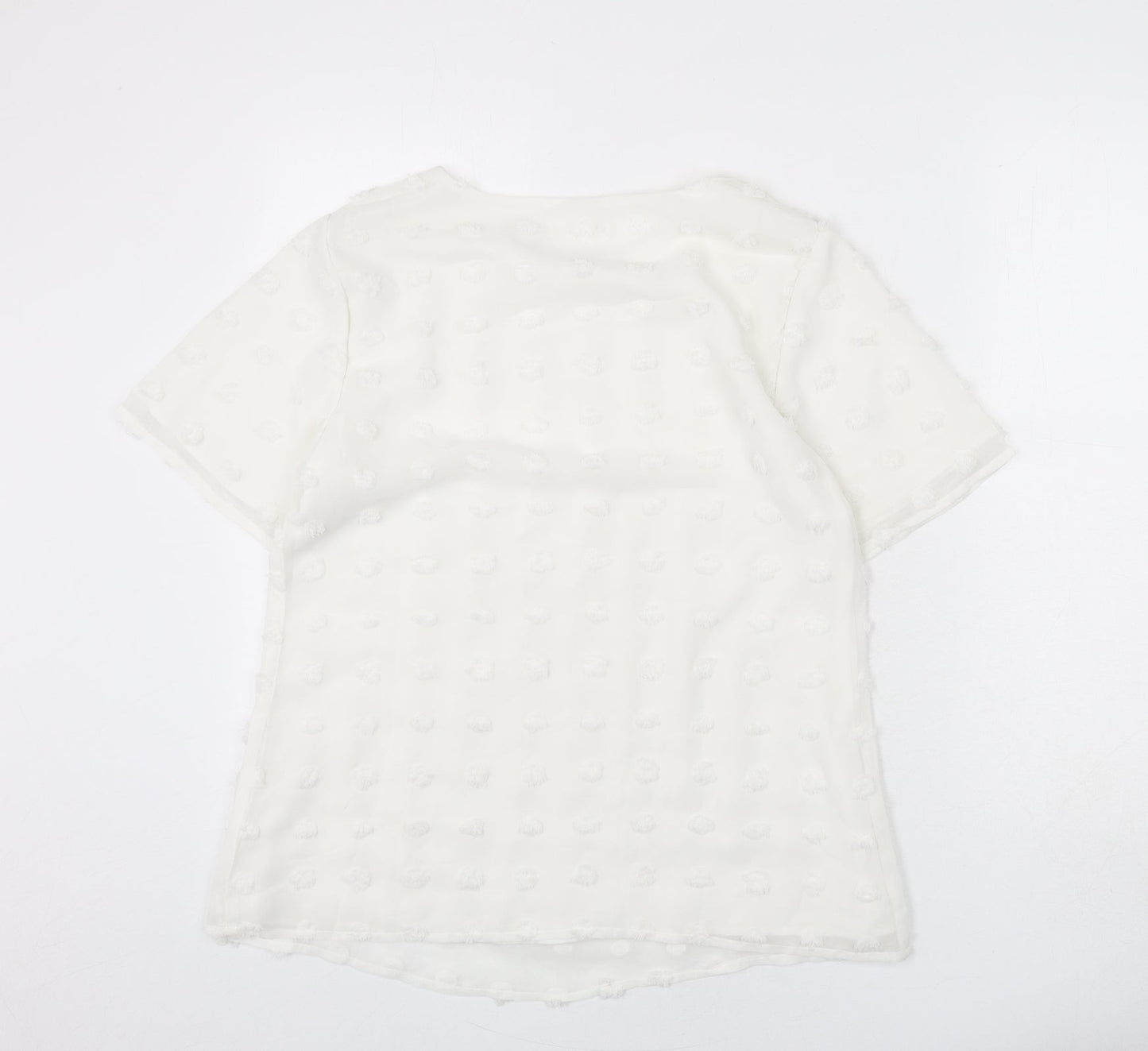 Blooming Jelly Womens White Polka Dot Polyester Basic Blouse Size M Round Neck