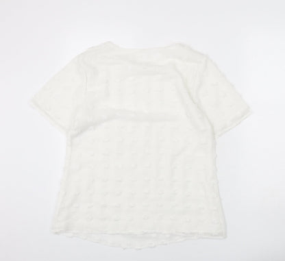 Blooming Jelly Womens White Polka Dot Polyester Basic Blouse Size M Round Neck