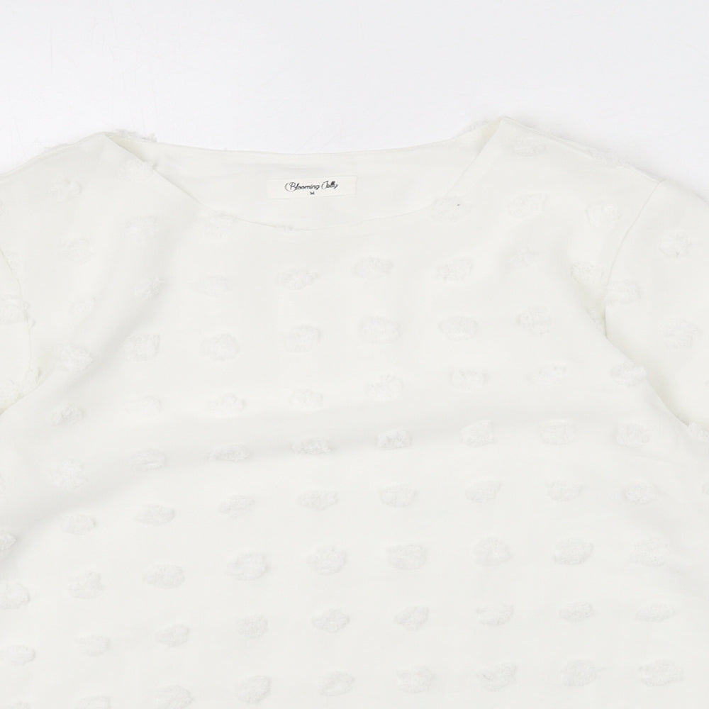 Blooming Jelly Womens White Polka Dot Polyester Basic Blouse Size M Round Neck