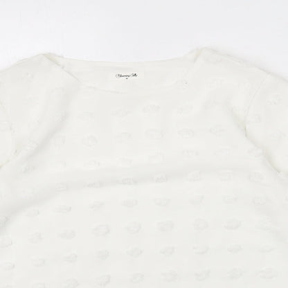 Blooming Jelly Womens White Polka Dot Polyester Basic Blouse Size M Round Neck