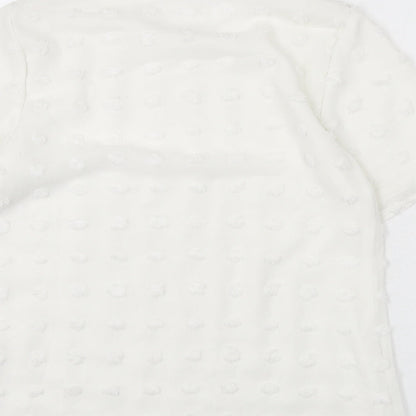 Blooming Jelly Womens White Polka Dot Polyester Basic Blouse Size M Round Neck