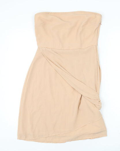 Preloved VERO MODA Womens Beige Polyester A-Line Size M Off the Shoulder Zip - Front