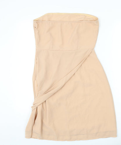 Preloved VERO MODA Womens Beige Polyester A-Line Size M Off the Shoulder Zip - Back