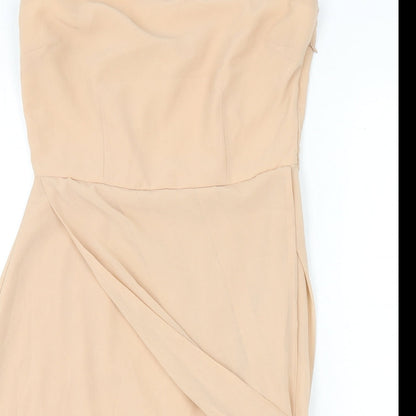 Preloved VERO MODA Womens Beige Polyester A-Line Size M Off the Shoulder Zip - Detail