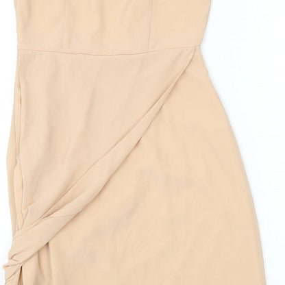 Preloved VERO MODA Womens Beige Polyester A-Line Size M Off the Shoulder Zip - Label