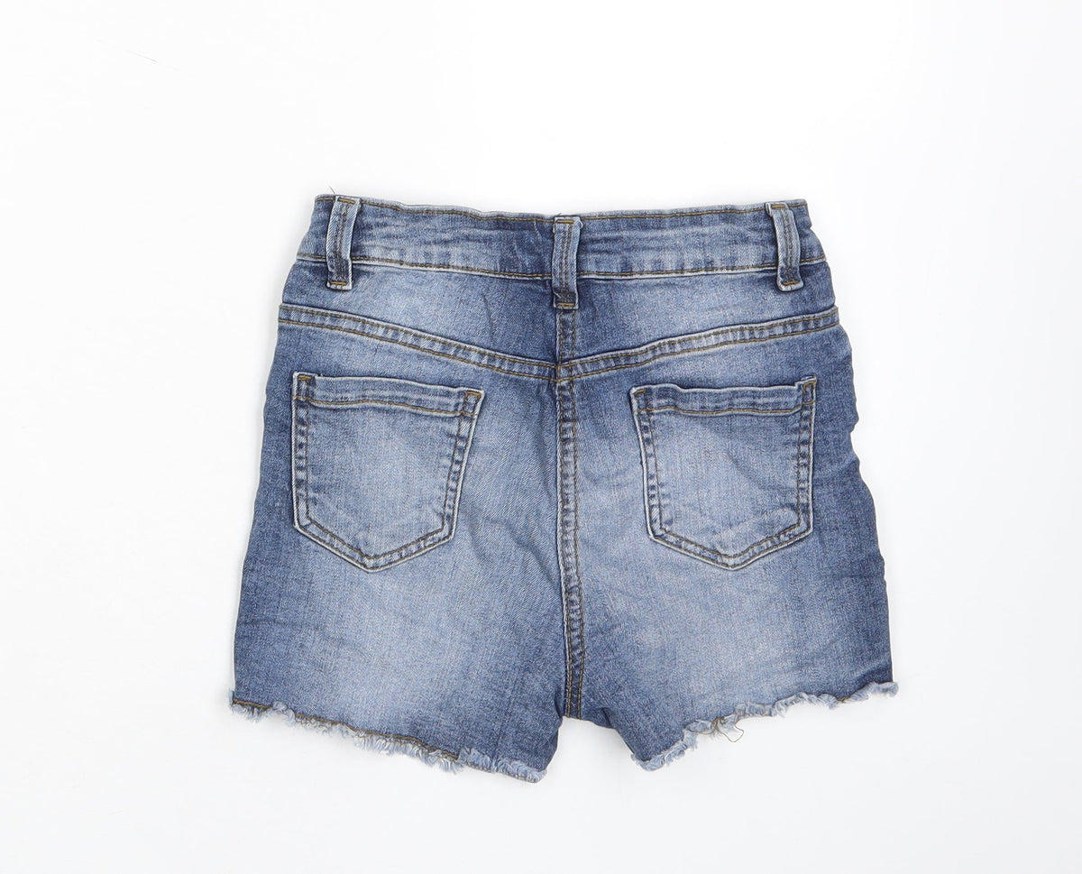 Armata di Mare Girls Blue Cotton Bermuda Shorts Size 11 Years L3 in Regular Zip - Pockets, Belt Loops, Distressed