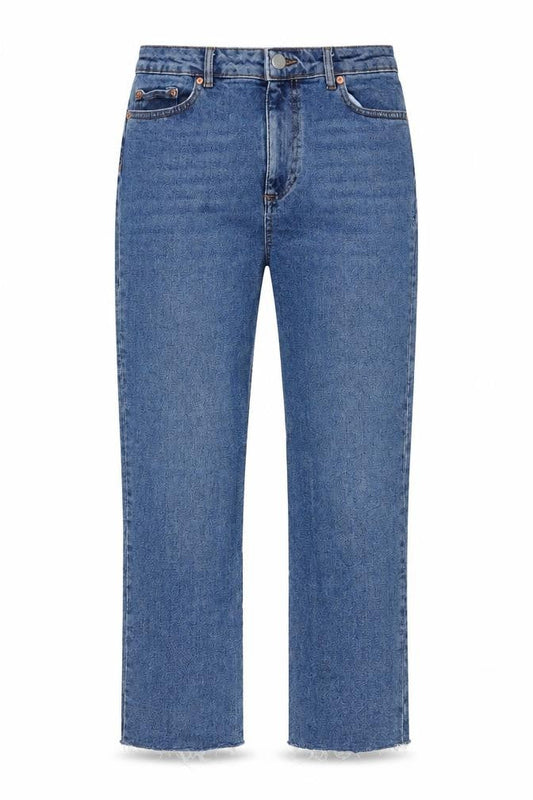 Warehouse Womens Blue Cotton Straight Jeans Size 8 L25 in Regular Zip - Pockets, Belt Loops