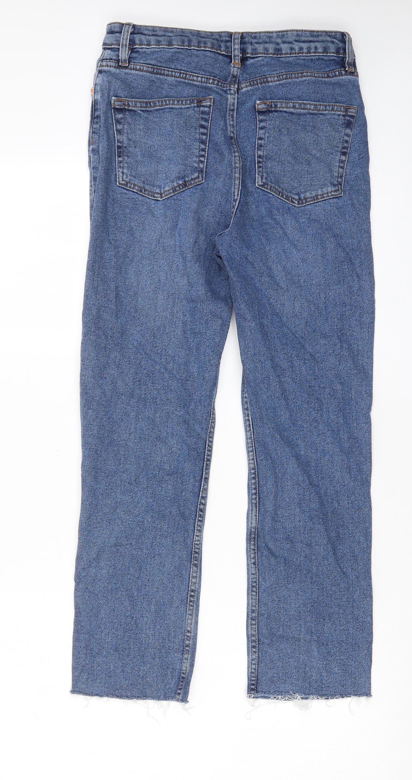 Warehouse Womens Blue Cotton Straight Jeans Size 8 L25 in Regular Zip - Pockets, Belt Loops