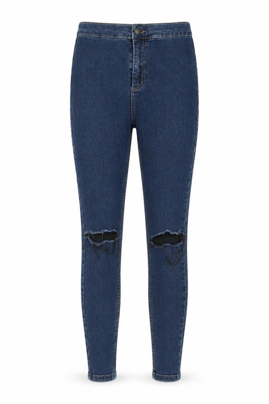 Topshop Womens Blue Cotton Skinny Jeans Size 26 in L30 in Regular Zip - Open knee