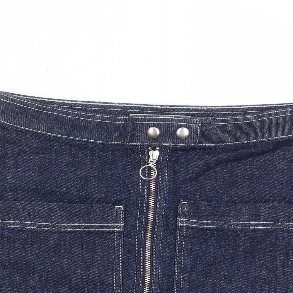 Topshop Womens Blue Cotton A-Line Skirt Size 28 in Zip - Pockets