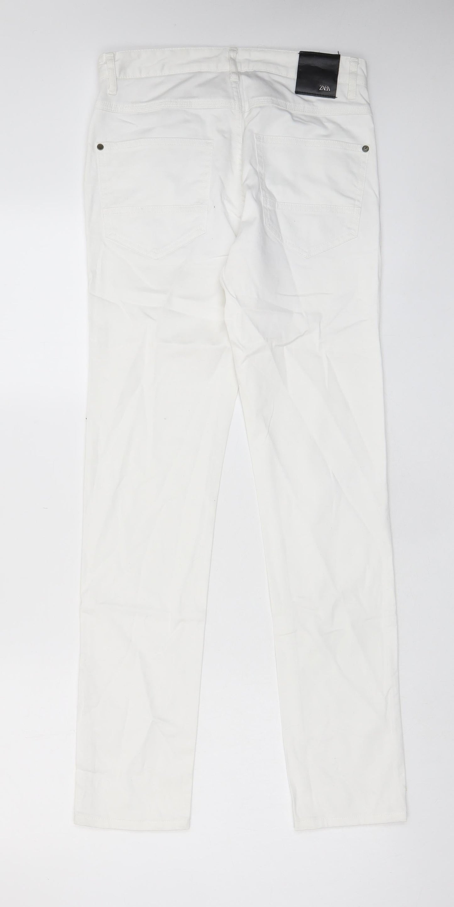 Zara Womens White Cotton Chino Trousers Size 8 L30 in Regular Zip - Pockets, Belt Loops