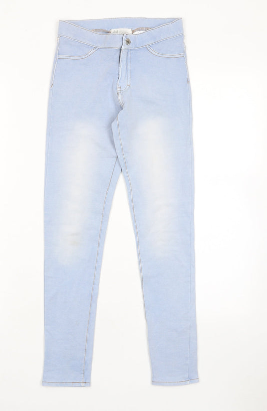 H&M Girls Blue Cotton Skinny Jeans Size 11-12 Years L25 in Regular Zip - Pockets