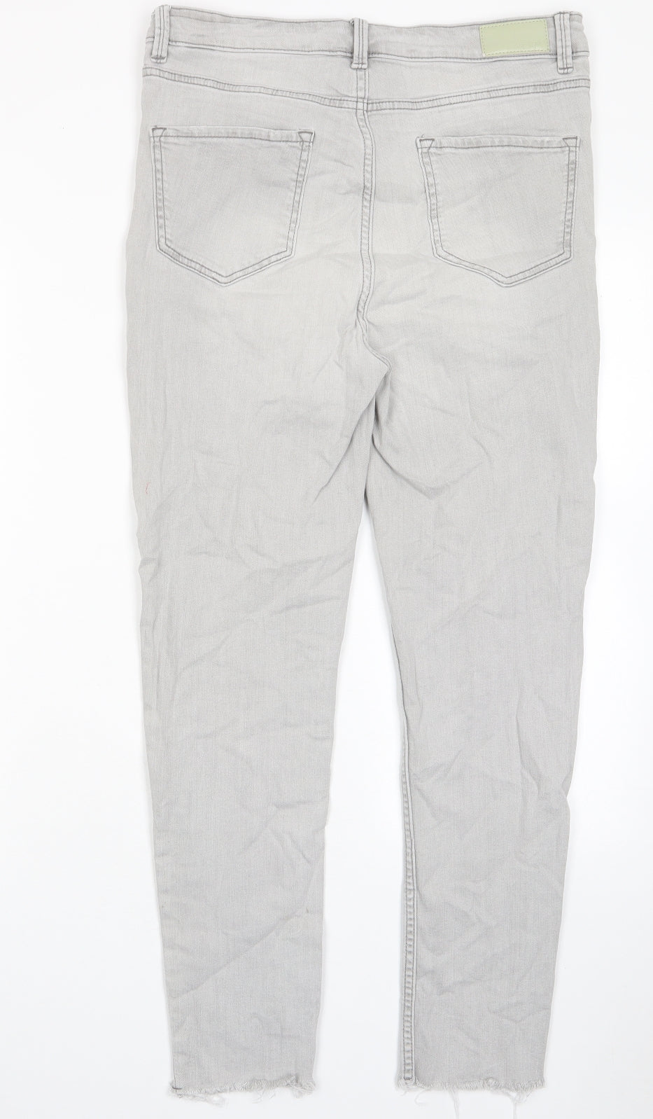 Marks and Spencer Womens Grey Cotton Skinny Jeans Size 14 L27 in Regular Zip - Pockets, Belt Loops, Embroided