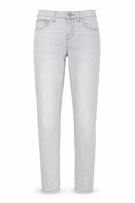 Front view of Denim & Co. women’s grey cotton skinny jeans, size UK 6, 29-inch leg regular zip - pockets, belt loops
