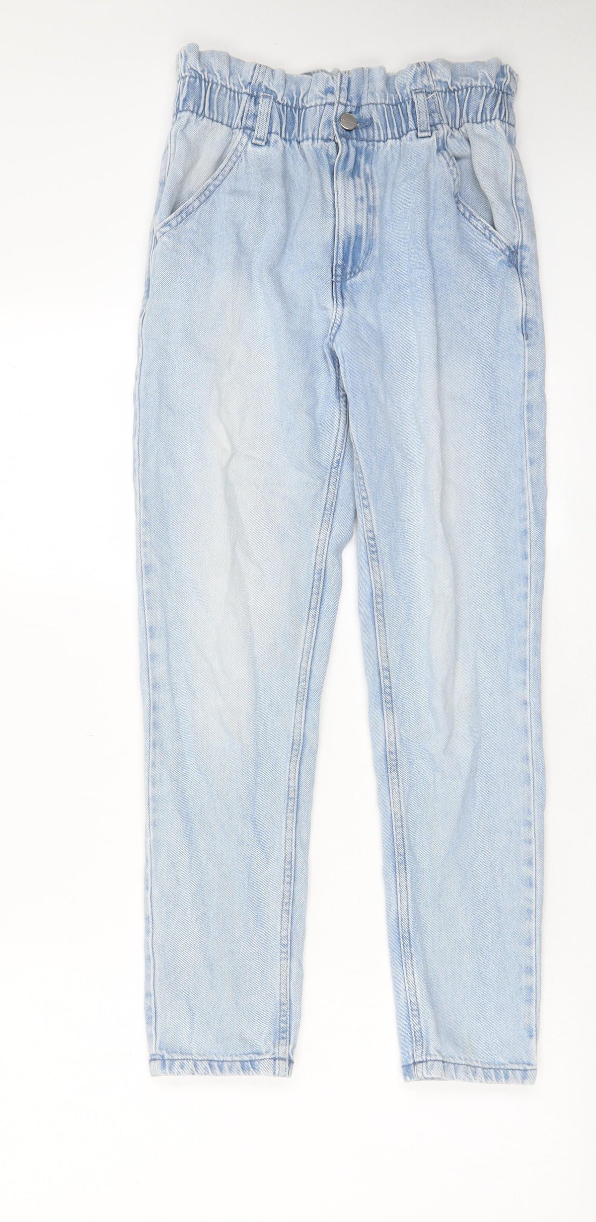 Additional front view of Denim & Co. girls’ blue cotton straight jeans, size 11-12, years, 27-inch leg regular zip - pockets