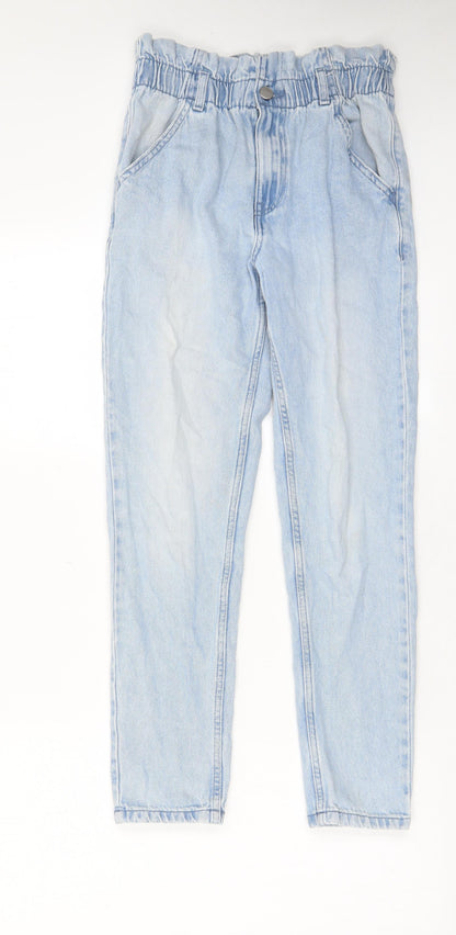 Additional front view of Denim & Co. girls’ blue cotton straight jeans, size 11-12, years, 27-inch leg regular zip - pockets