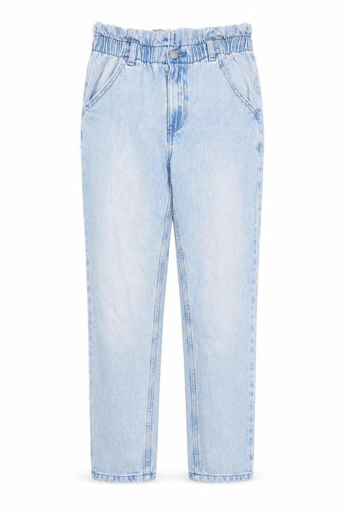 Front view of Denim & Co. girls’ blue cotton straight jeans, size 11-12, years, 27-inch leg regular zip - pockets