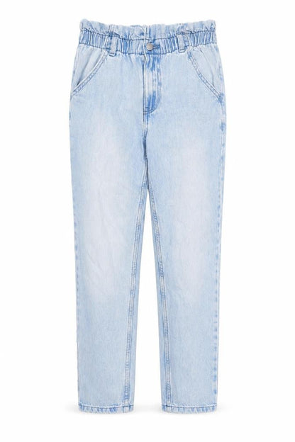 Front view of Denim & Co. girls’ blue cotton straight jeans, size 11-12, years, 27-inch leg regular zip - pockets