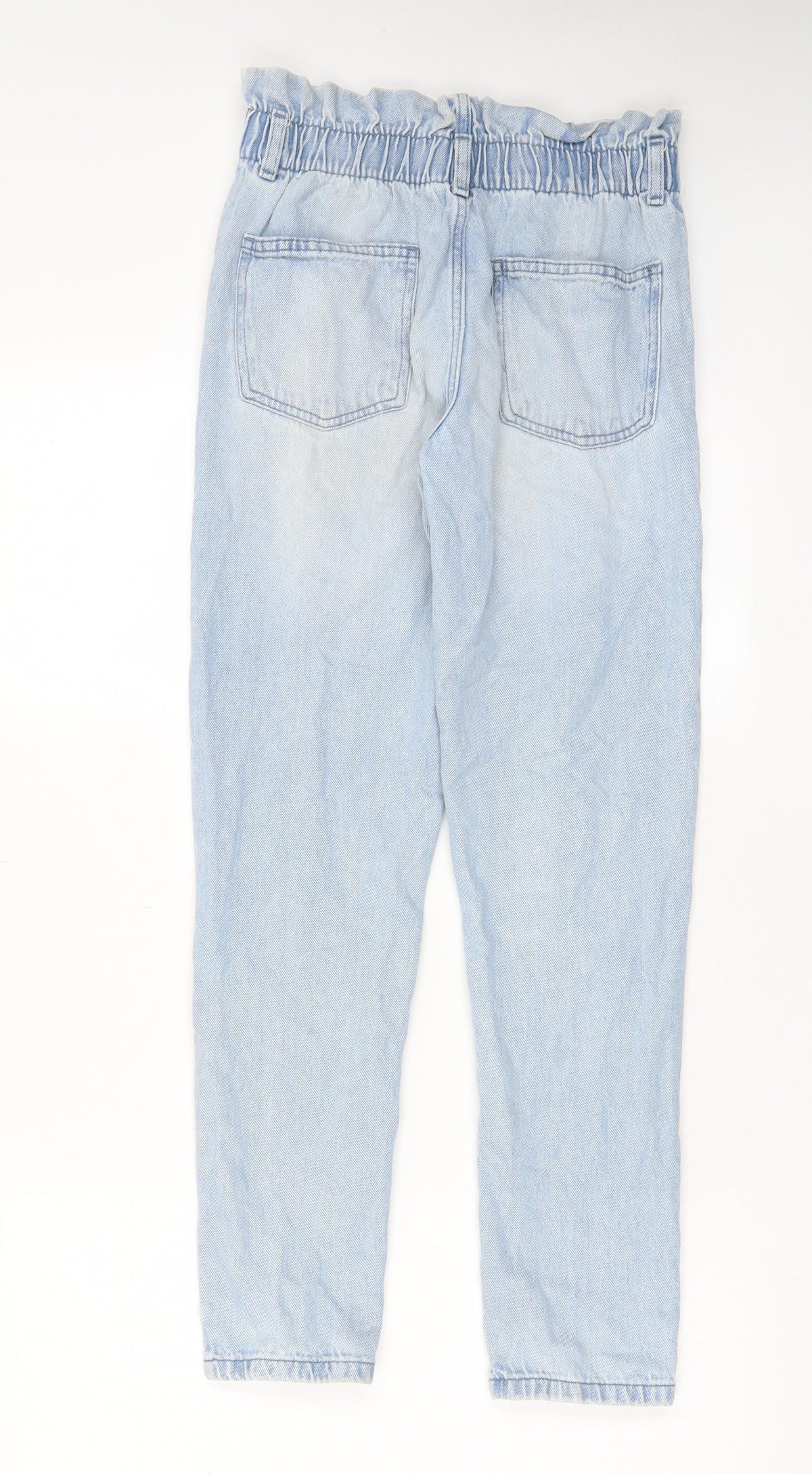 Back view of Denim & Co. girls’ blue cotton straight jeans, size 11-12, years, 27-inch leg regular zip - pockets