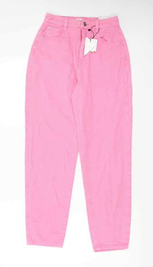Zara Womens Pink Cotton Mom Jeans Size 6 L27 in Regular Zip - Pockets, Belt Loops
