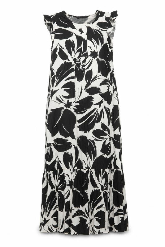 Marks & Spencer Womens Black Floral Cotton Maxi Size 8 Round Neck Button