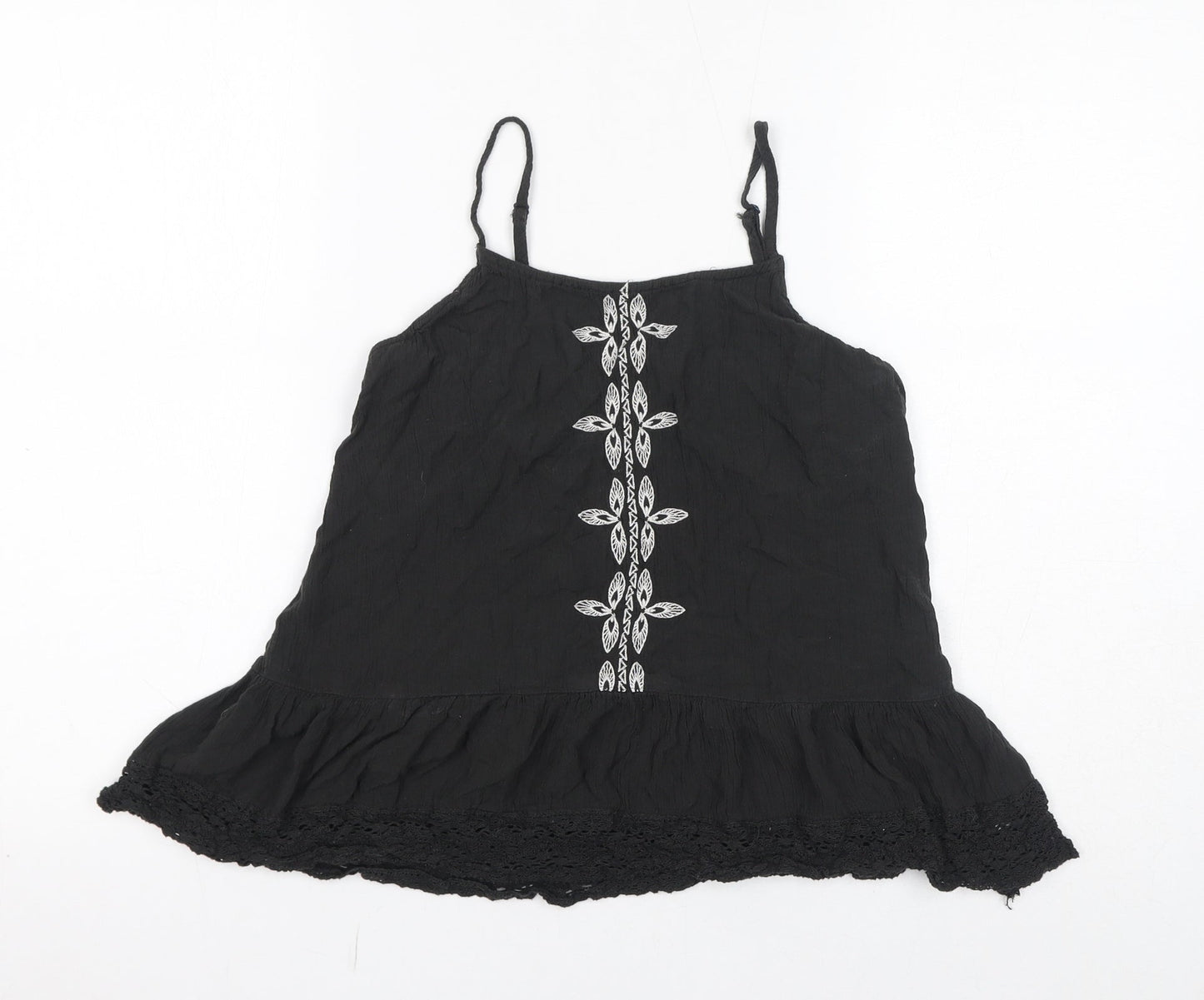 Mossimo Womens Black Geometric Viscose Basic Tank Size S Square Neck - Embroidery