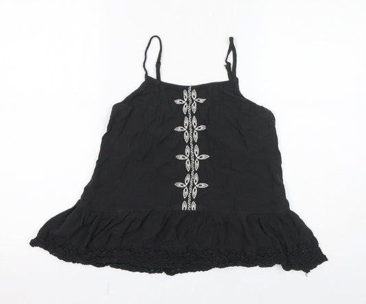 Mossimo Womens Black Geometric Viscose Basic Tank Size S Square Neck - Embroidery