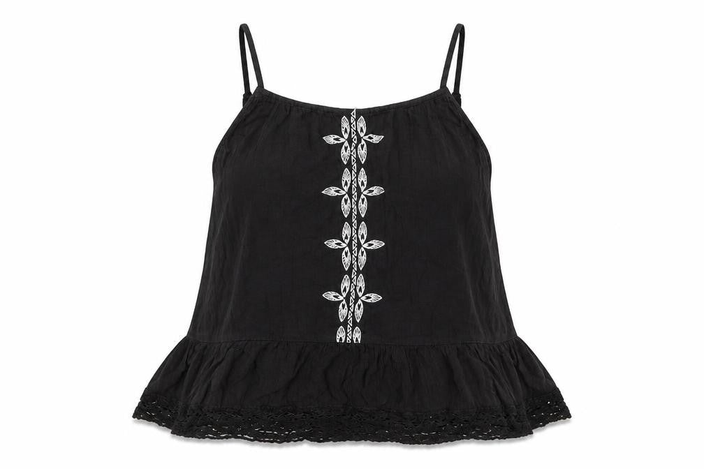Mossimo Womens Black Geometric Viscose Basic Tank Size S Square Neck - Embroidery
