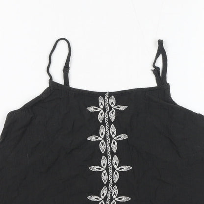 Mossimo Womens Black Geometric Viscose Basic Tank Size S Square Neck - Embroidery