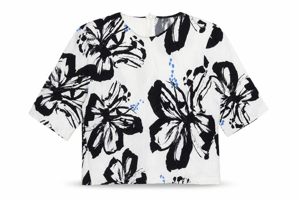 Zara Womens White Floral Polyester Basic Blouse Size M Round Neck