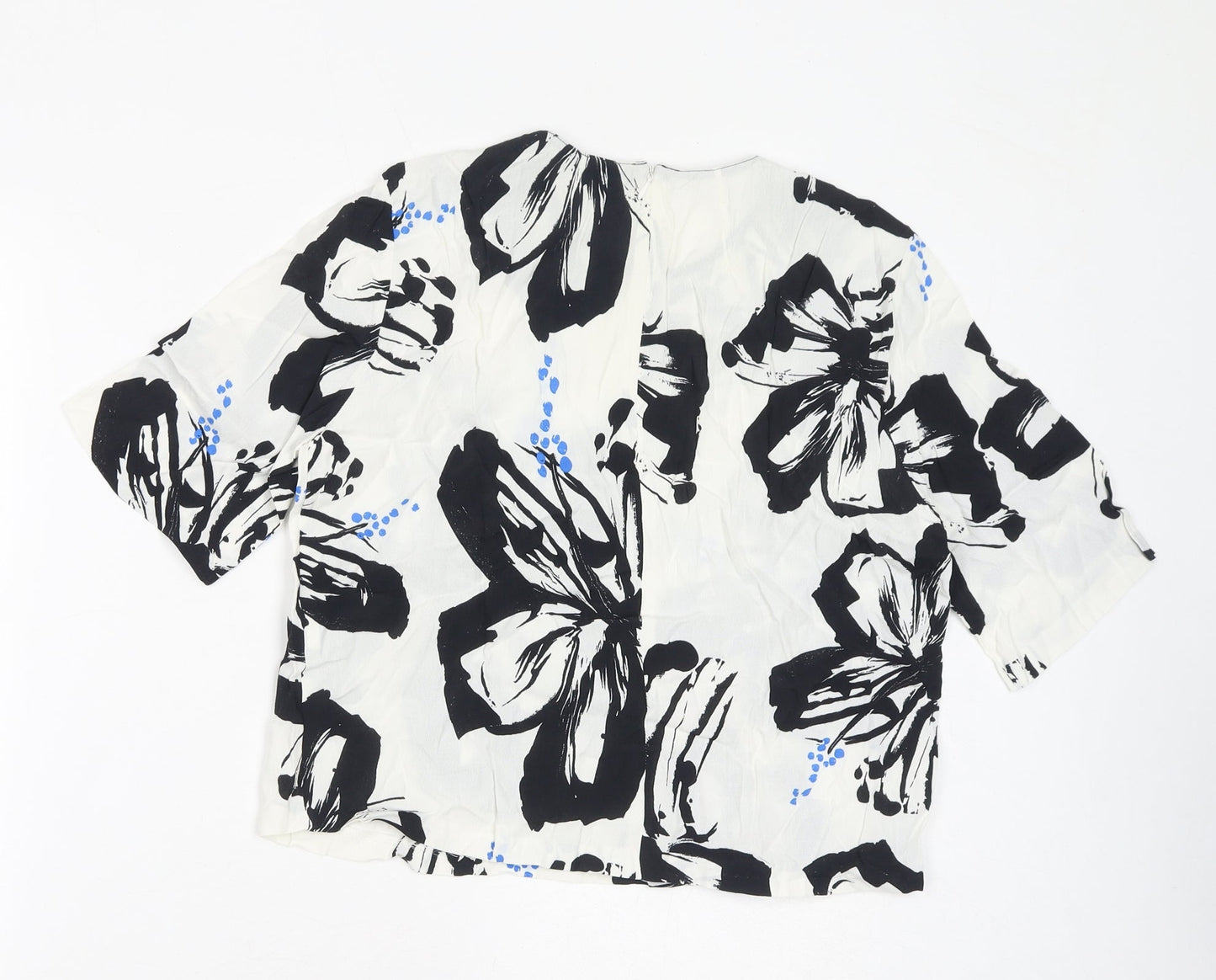 Zara Womens White Floral Polyester Basic Blouse Size M Round Neck