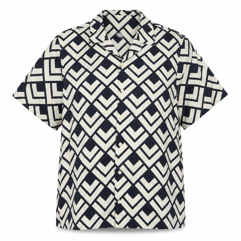 Autograph Womens Black Geometric Viscose Basic Button-Up Size L Collared - Unisex